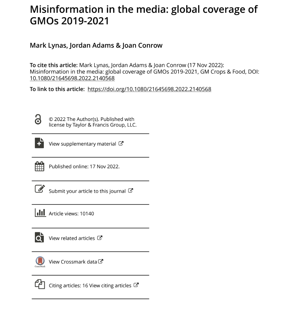 Misinformation in the Media: Global Coverage of GMOs 2019-2021